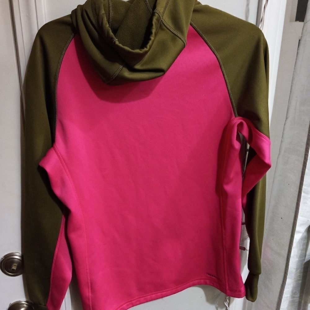 Nike Therma Fit Womens Pink Green Pockets Athletic Running Hoodie - Picture 4 of 5